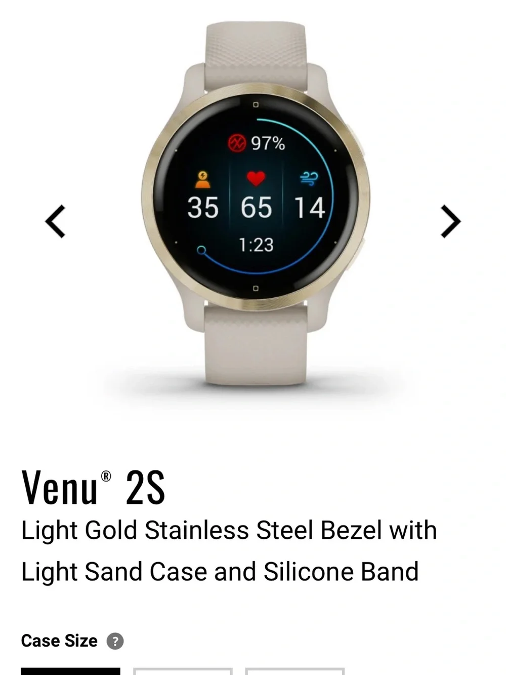 Garmin Venu 2S women’s Smartwatch - Light Sand Band with Light Gold Bezel 40mm